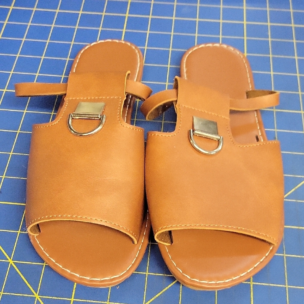 Brown Leather Slide Sandals Size 10 (41)